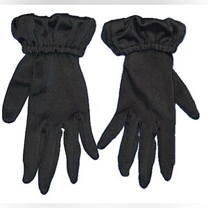 Vintage nylon gloves, 60s or earlier, black, stretch, gathered “blouson” detail